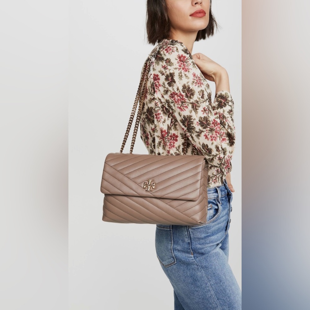 Tory Burch Taupe Quilted Shoulder Bag